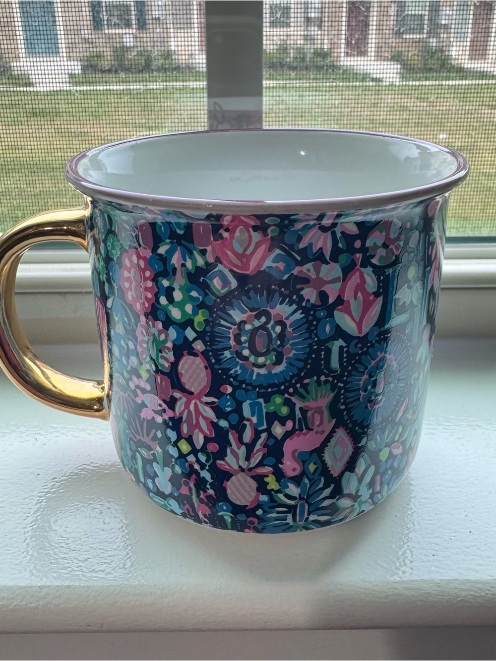 Lilly Pulitzer “Dazzle” 12oz Ceramic Mug, Floral Pattern Gold Handle, Multicolor - Picture 3 of 6